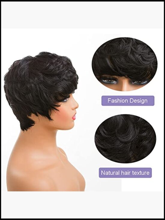 Pixie Cut Human Hair Wig with Bangs Short Curly Wig for Women Lace Front